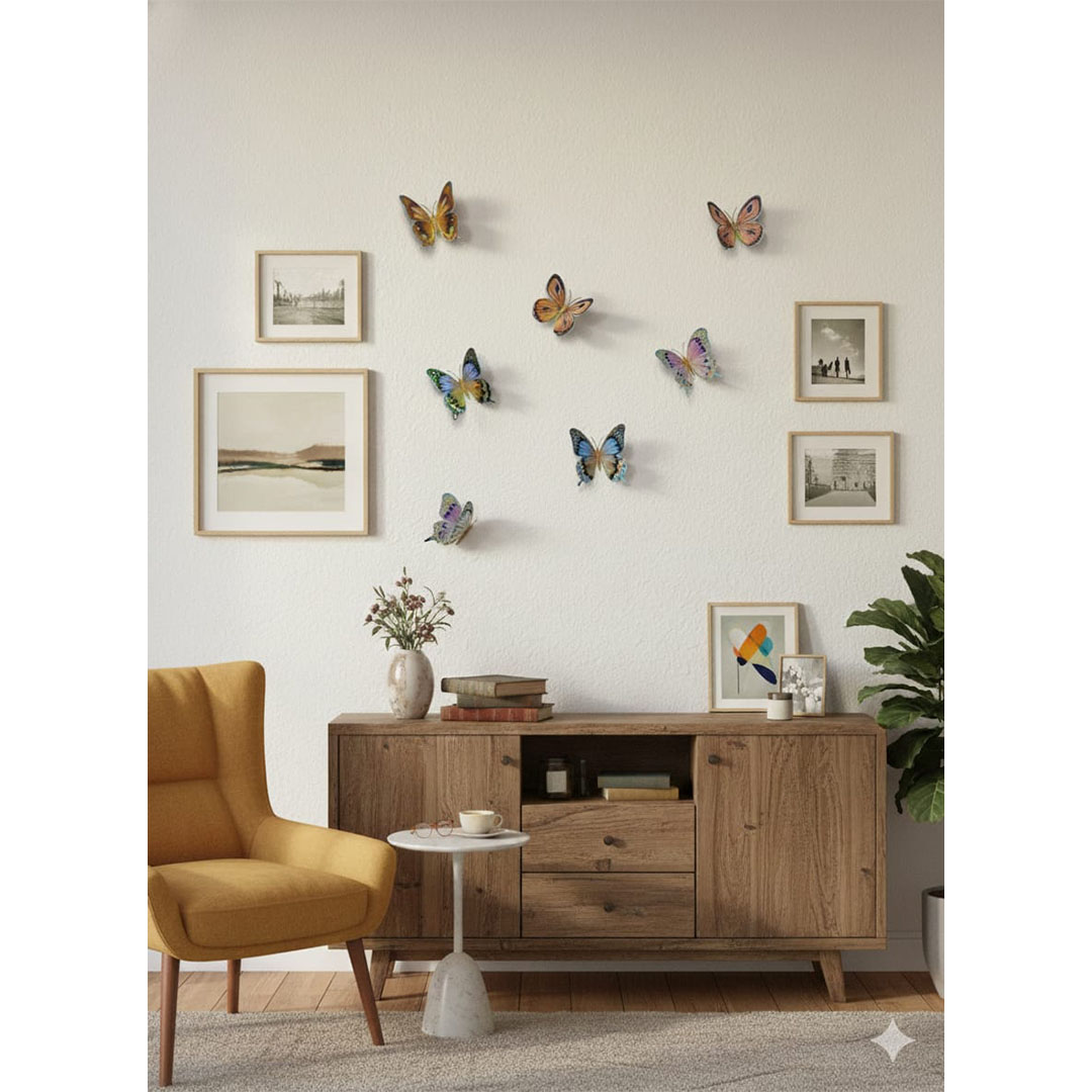 فراشات 3D لديكور الغرف 12 قطعة ألوان جذابة