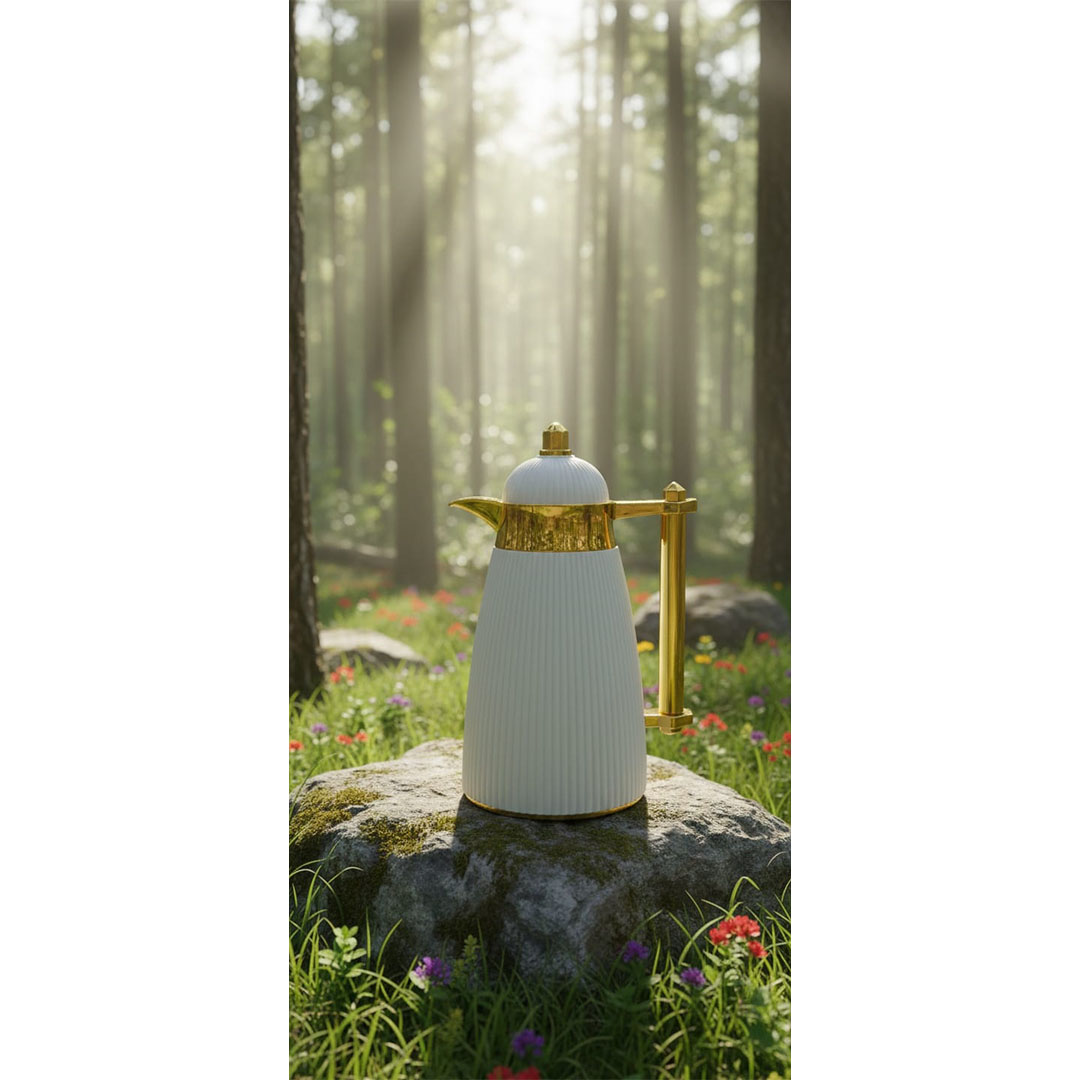 ترمس شاي الأندلس - 0.95 لتر - أبيض مع ذهبي