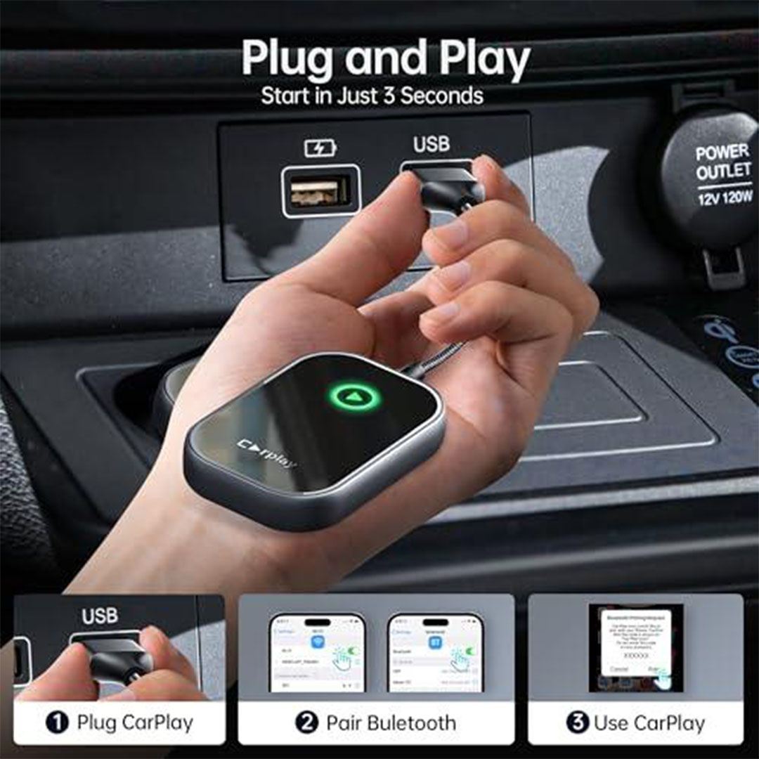 كار بلاي MM-001+ | تحويل CarPlay وAndroid Auto إلى لاسلكي + هدية محول Type-C إلى AUX