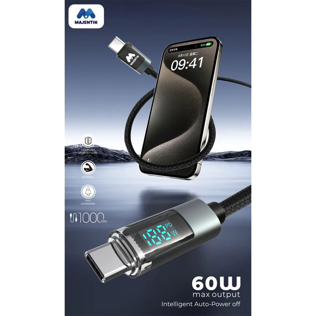 كابل شحن سريع - 60 وات - Type-C - 1 متر - أسود