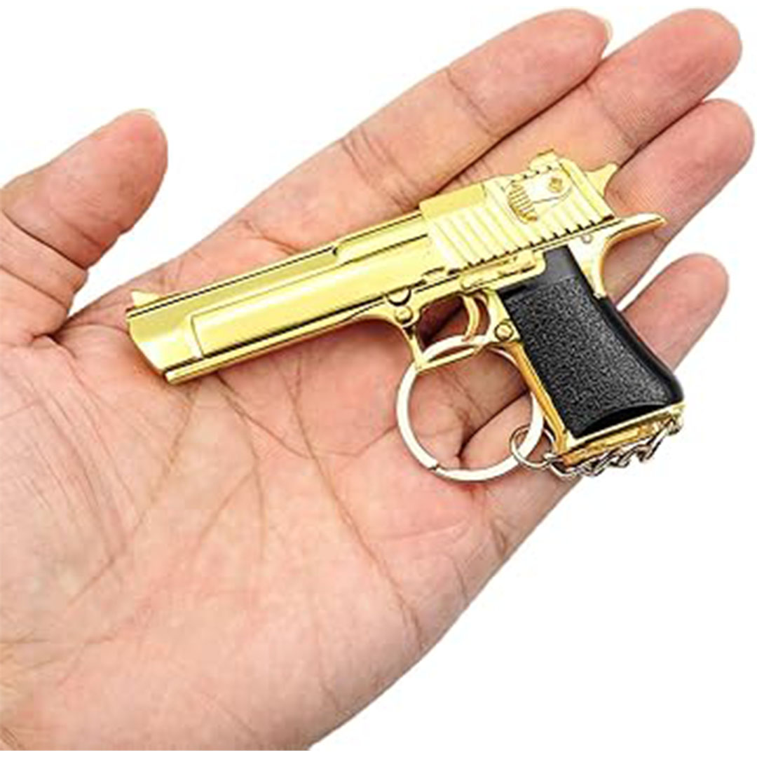 سلسلة مفاتيح كشاف + ليزر شكل مسدس - ذهبي