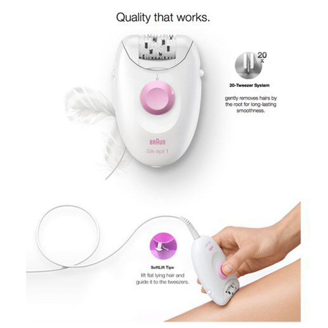 ماكينة إزالة الشعر براون Silk Epil 1 1170 - 12 فولت  - أبيض*وردي
