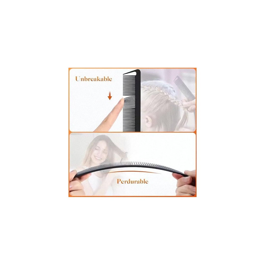مشط شعر احترافي لفك تشابك الشعر من ألياف الكربون مقاوم للحرارة - 2 قطعة