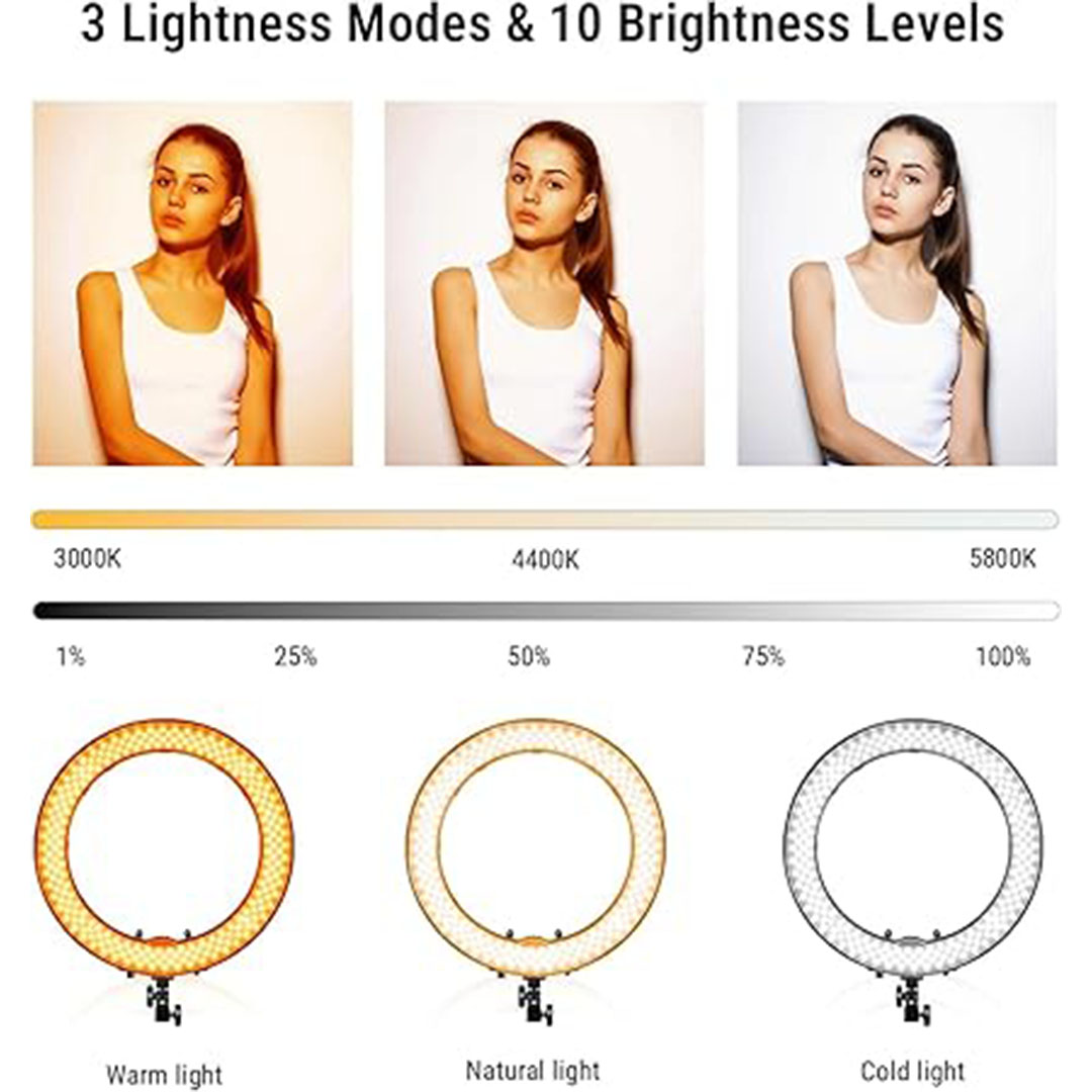 رينجلايت LED من بلوكاما - تحكم عن بعد - دوران 360 درجة - حماية للعين ودرجات سطوع قابلة للتعديل - 45 سم