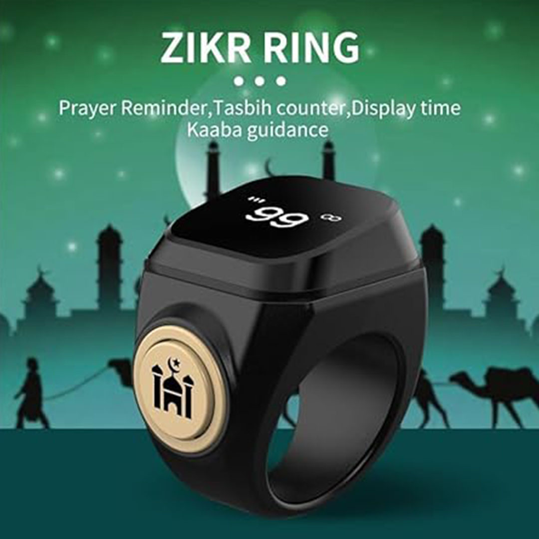 خاتم تسبيح ذكي - 18 مللي - أسود