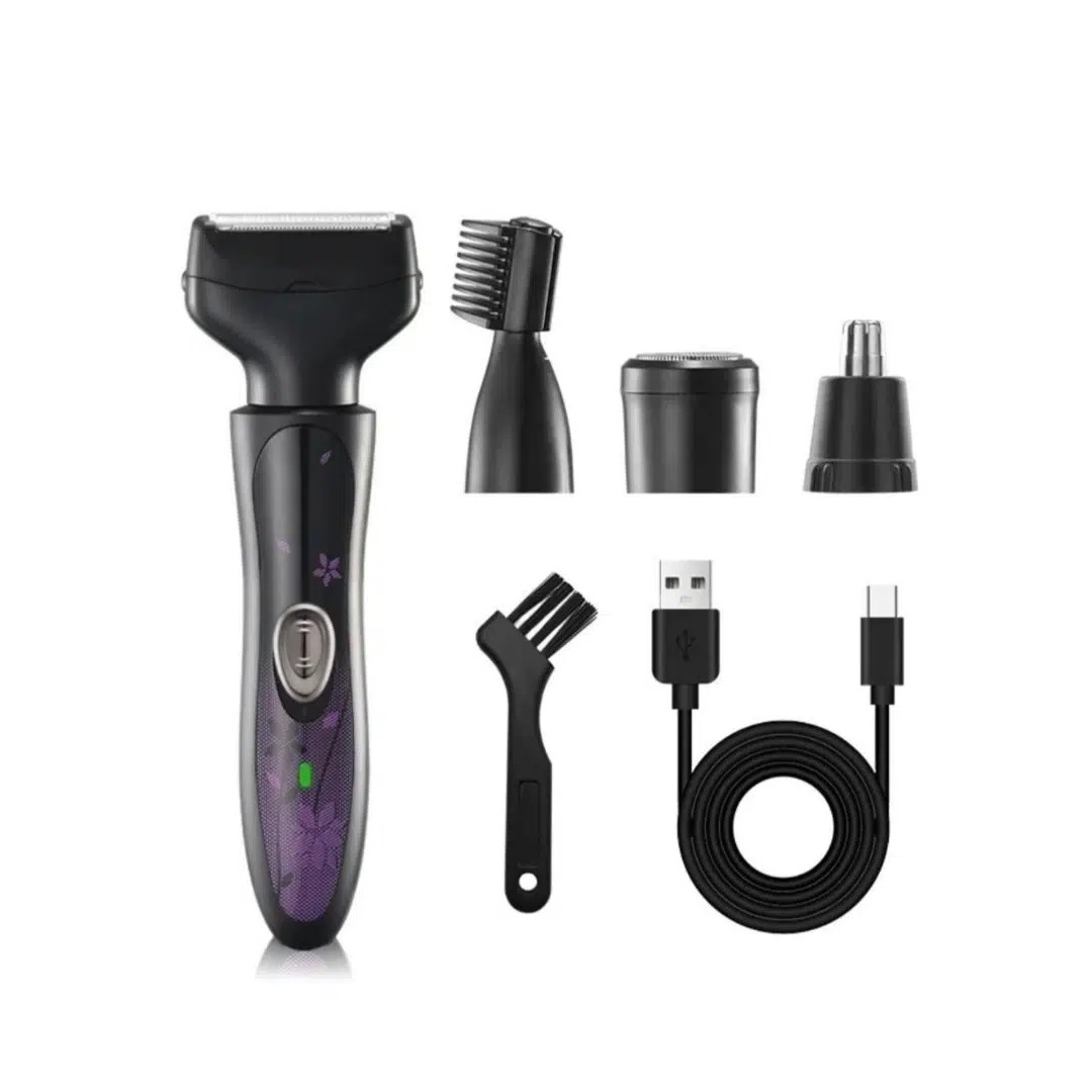 Kemei ماكينة حلاقة نسائية قابلة لإعادة الشحن 4 في 1 + ملحق تشذيب الحواجب KM-7114