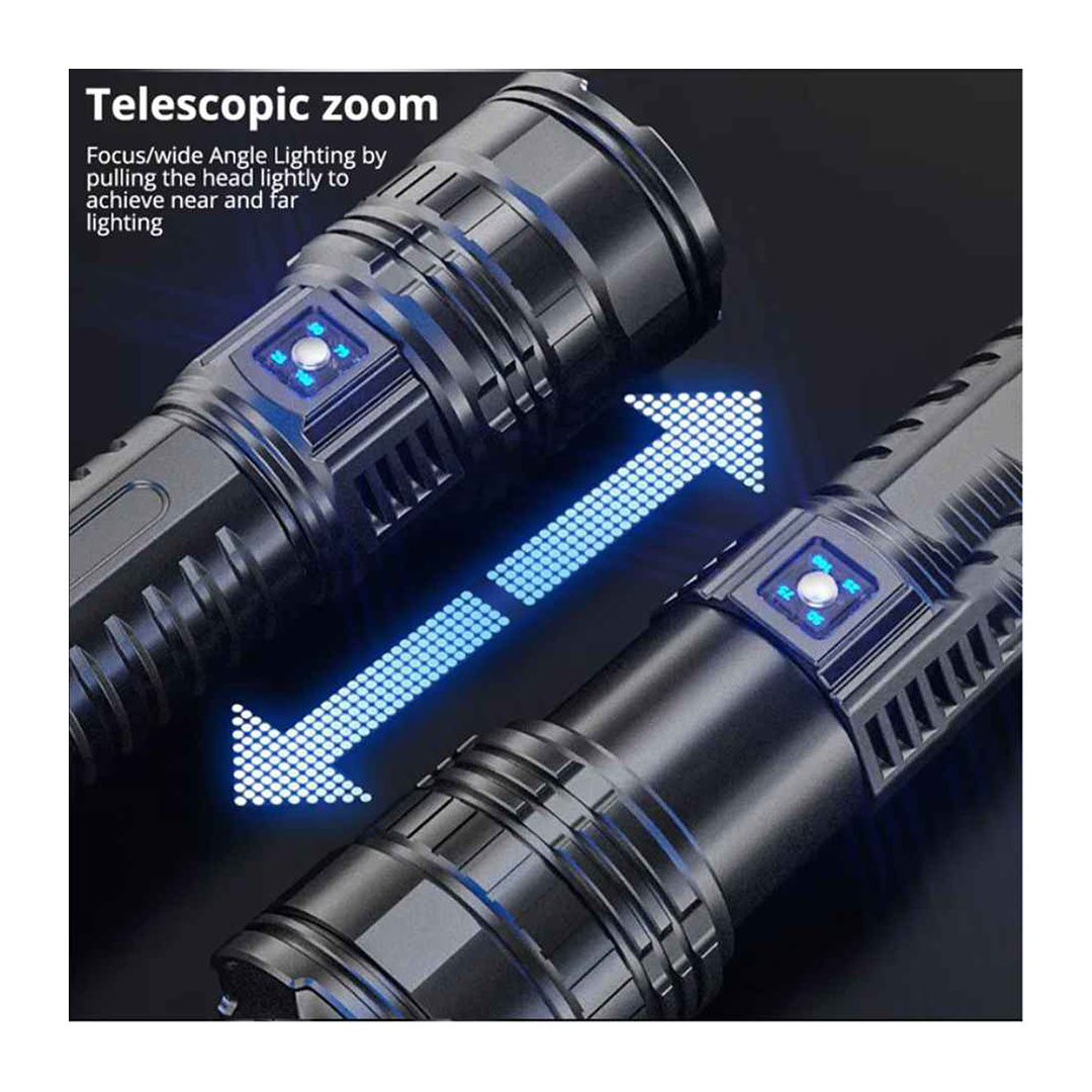 كشاف يدوي قابل لإعادة الشحن - 6000 مللي أمبير - أسود