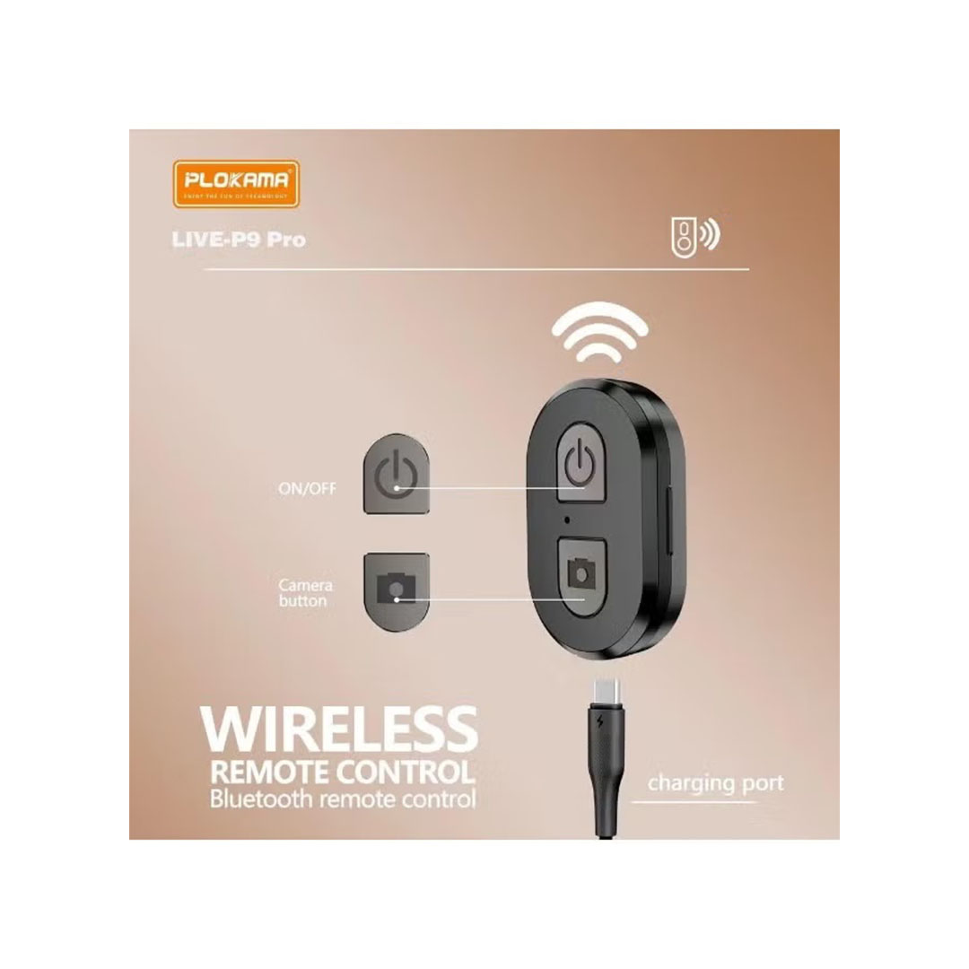 سيلفي ستيك بلوتوث P9 Pro من بلوكاما قابلة للدوران + ريموت - 170 سم