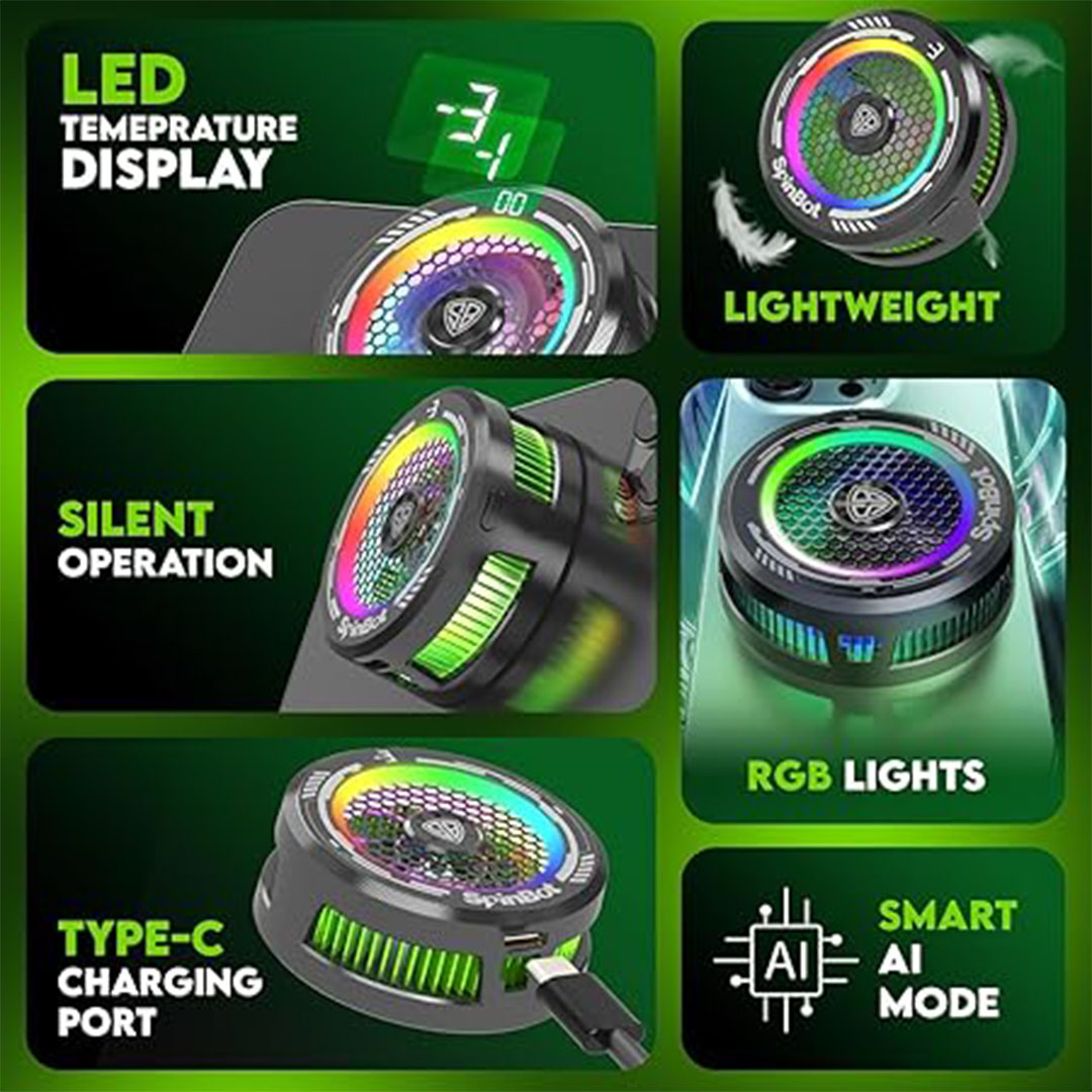 V1 مبرد للهاتف المحمول 15W - 3 أوضاع تبريد + عرض درجة الحرارة