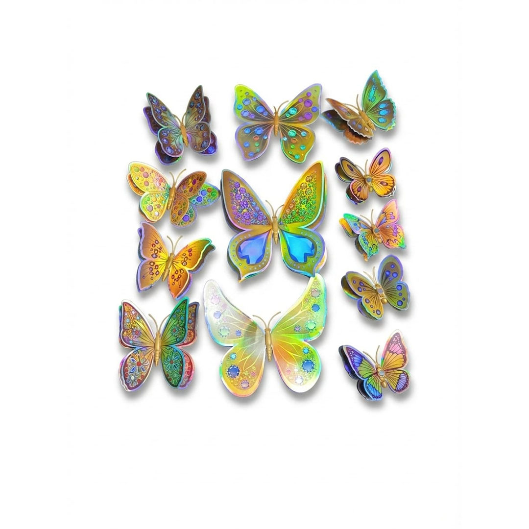 فراشات 3D لديكور الغرف 12 قطعة ألوان جذابة