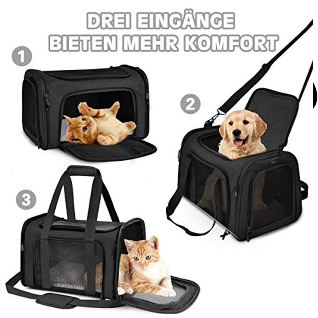 حامل للقطط والكلاب بجوانب ناعمة مع وسادة صوفية - أسود