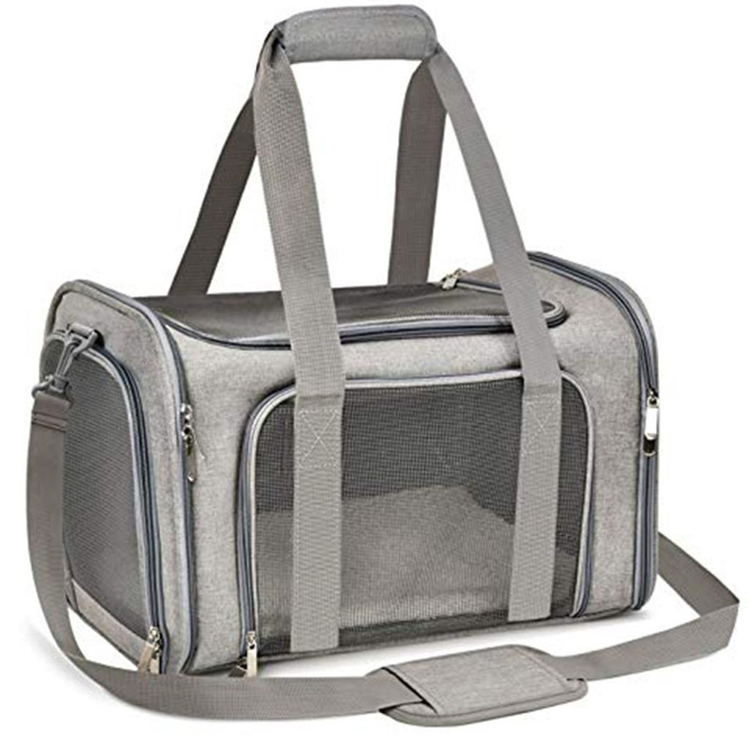 حامل للقطط والكلاب بجوانب ناعمة مع وسادة صوفية - رمادي