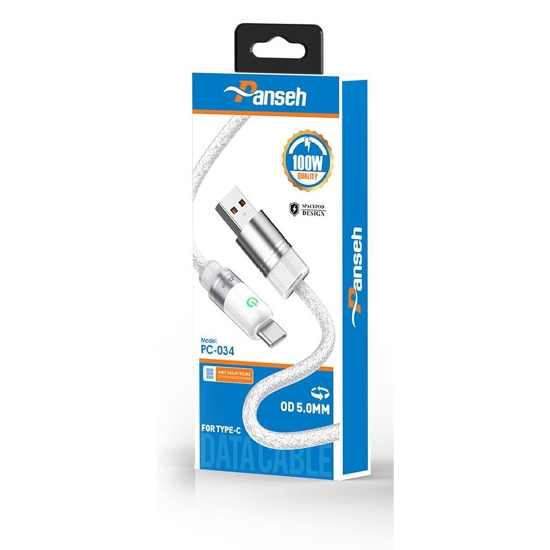 كابل شحن ونقل بيانات سريع ثابت وآمن بانسيه - 1 متر - USB إلى تايب سي - 100 وات - pc034