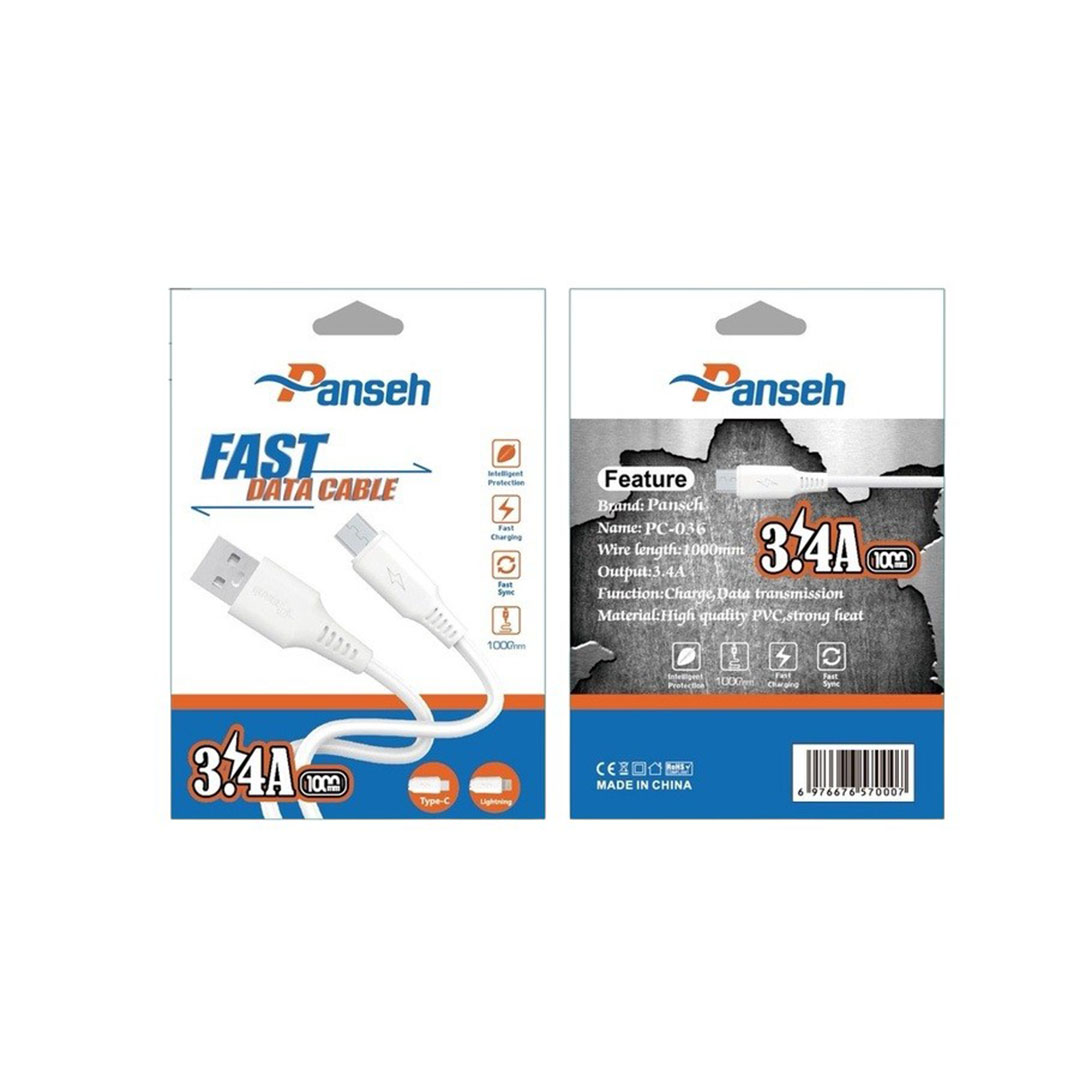 كابل شحن ونقل بيانات سريع ثابت وآمن بانسيه - 1 متر - USB إلى تايب سي - PC036 - 3.4A