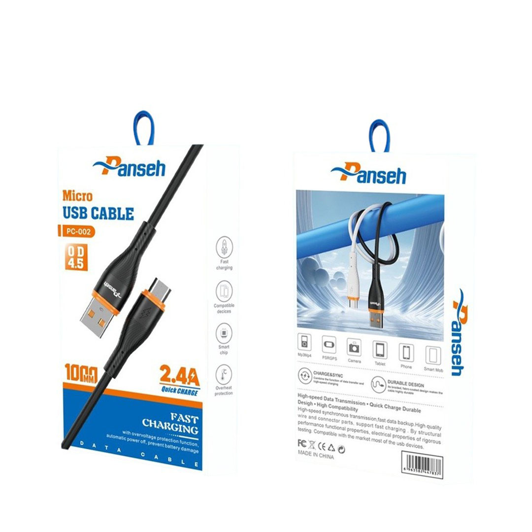 كابل شحن ونقل بيانات سريع ثابت وآمن بانسيه - 1 متر USB إلى ميكرو - PC002 2.4A