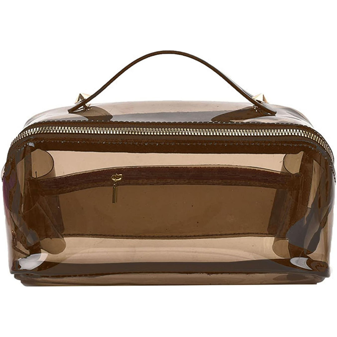 حقيبة أدوات تجميل للسفر شفافة محمولة - بني