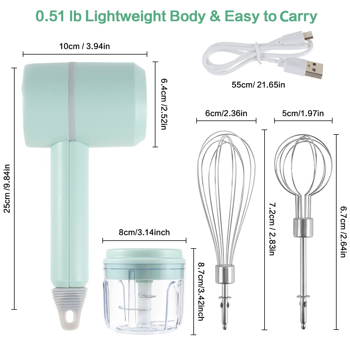 مضرب يدوي كهربائي مع قطاعه - أخضر