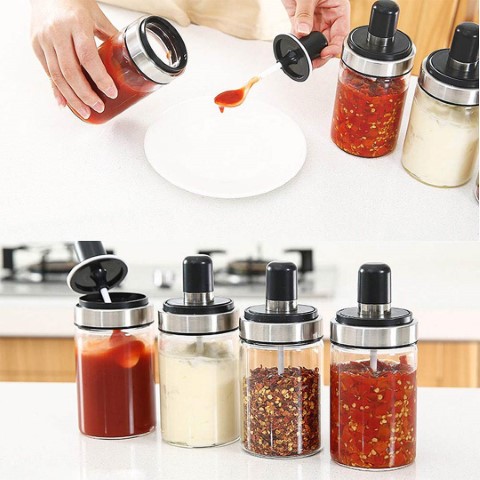 برطمان زجاج بمعلقة - 4 قطع