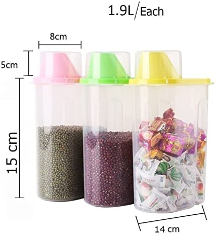 حافظة بقوليات بلاستيك - 1.9 لتر - 3 قطع