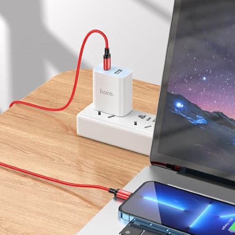 X89 Wind PD كابل شحن ونقل بيانات للأيفون - أحمر/أسود