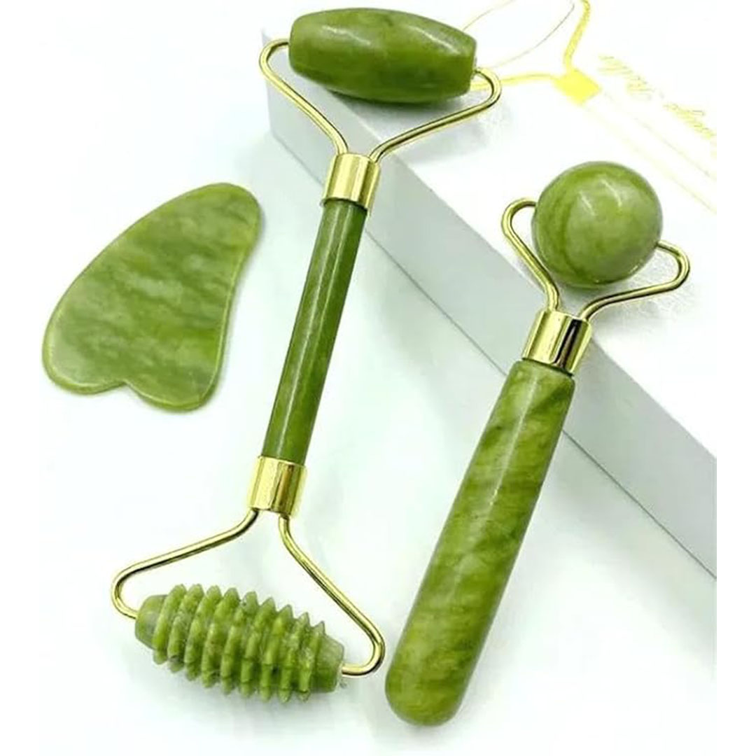 مجموعة تدليك غوا شا الطبيعية للوجه - 3 في 1