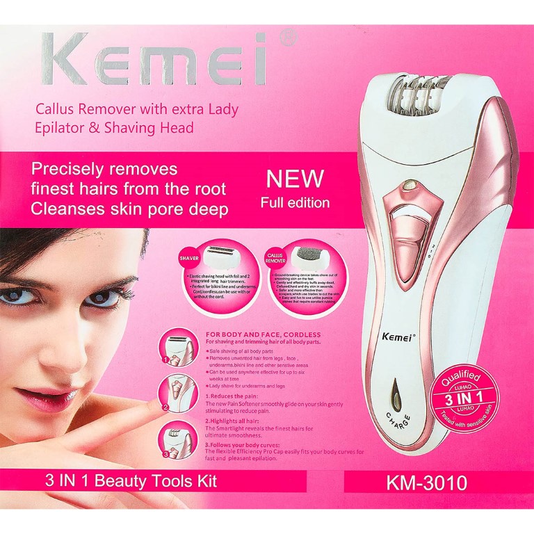 KM-3010 ماكينة إزالة الشعر 3*1 للنساء - أبيض