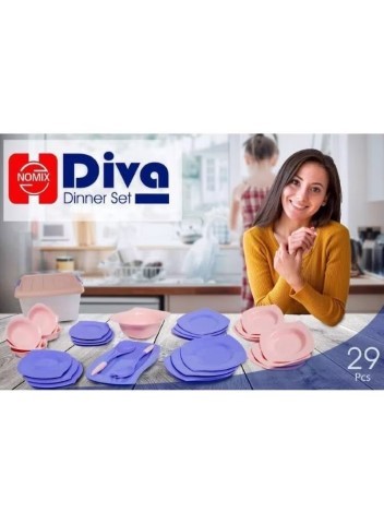 طقم أطباق عشاء 29 قطعة - بنفسجي/روز