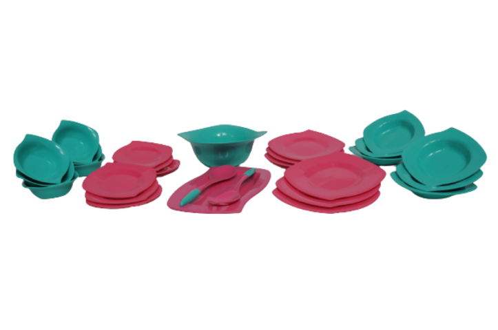 طقم أطباق عشاء 29 قطعة - تركواز/بينك