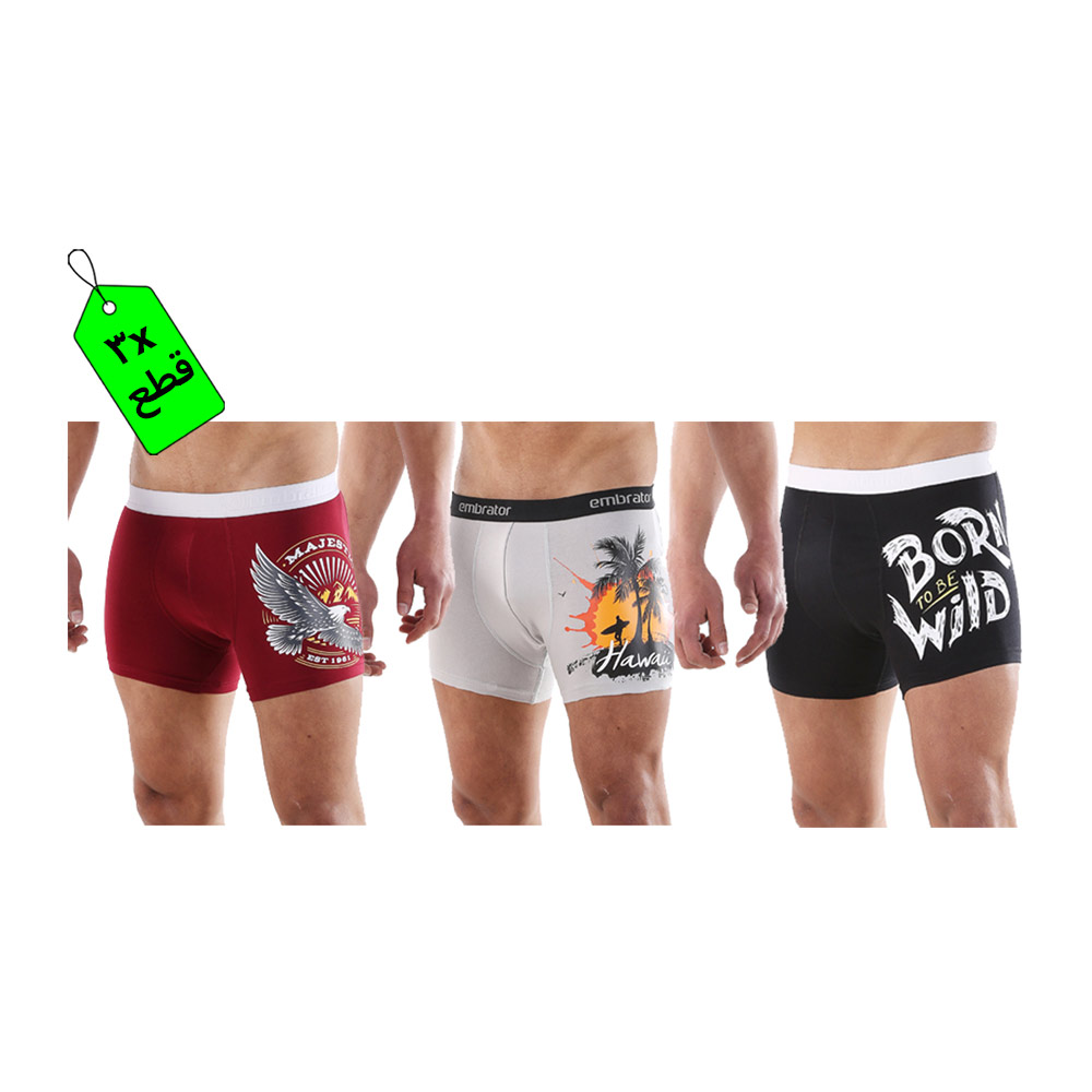 طقم بوكسرات رجالي بطباعة - 3 قطع