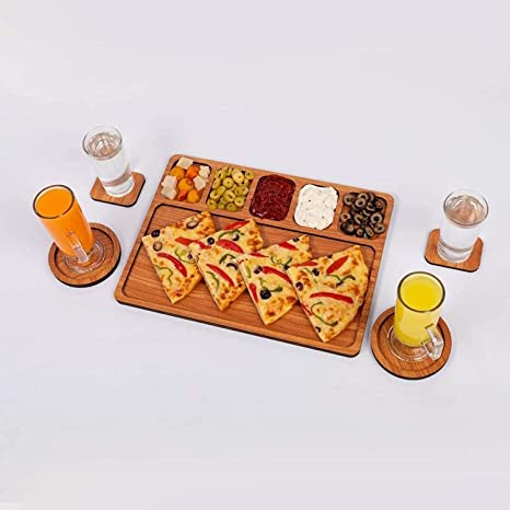 طبق تقديم التسالي و الطعام الخشبي- بني