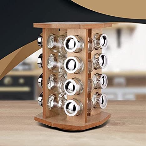 طقم توابل مع حامل خشبي - 16 قطعة