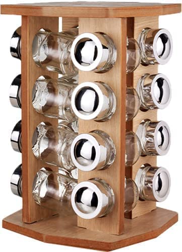 طقم توابل مع حامل خشبي - 16 قطعة