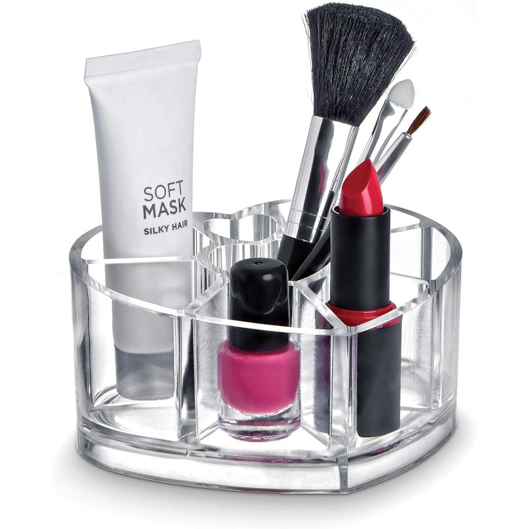 منظم مكياج أكريليك شفاف على شكل قلب - 8 فتحات