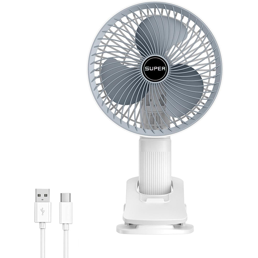 مروحة محمولة - 7 بوصة - 3 سرعات - بطارية قابلة للشحن