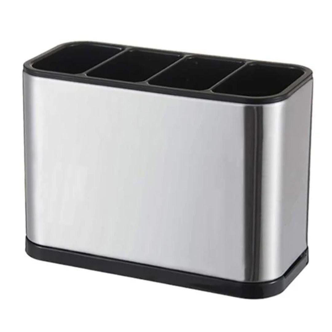 حامل أدوات مائدة - 4 أقسام - أسود فضي