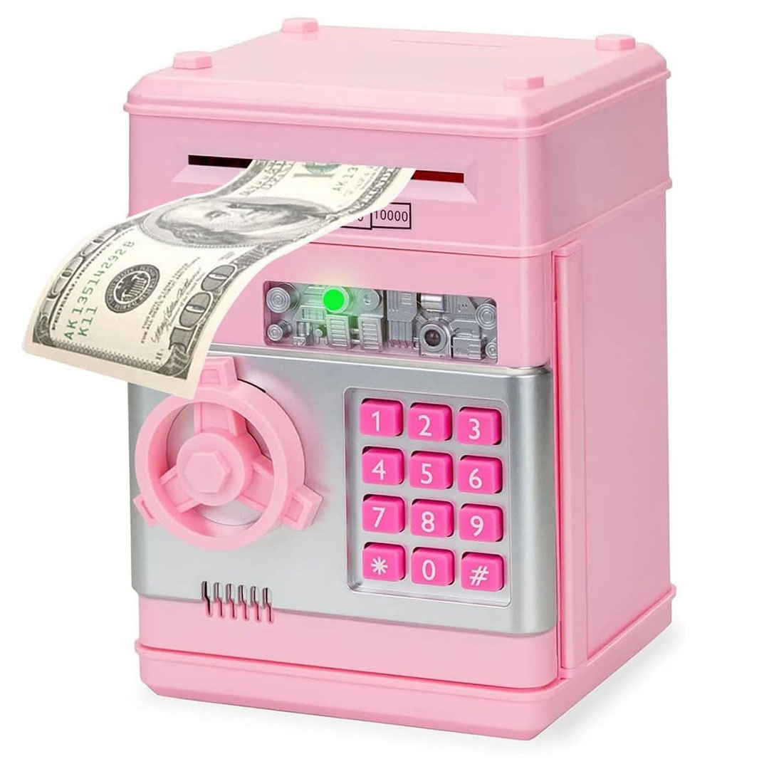 حصالة إلكترونية للأطفال مزودة بقفل برمز مرور - بينك