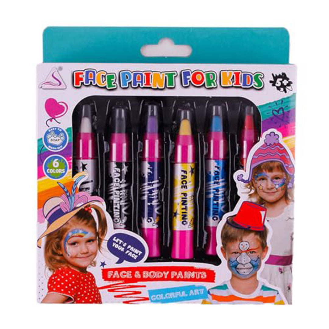 أقلام تلوين الوجه للأطفال قابلة للغسل وغير سامة - 6 ألوان