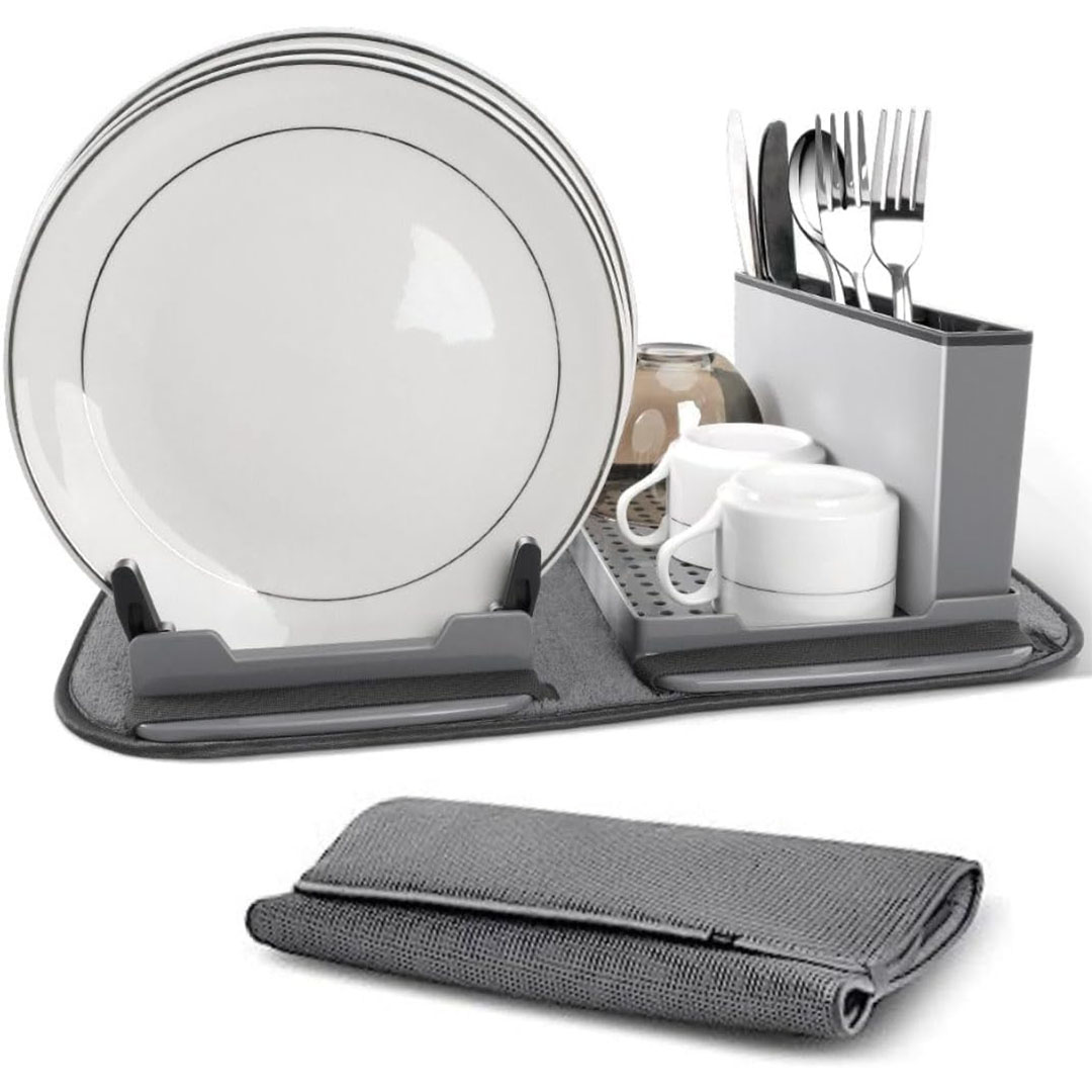 صفاية أطباق قابلة للطي - رمادي