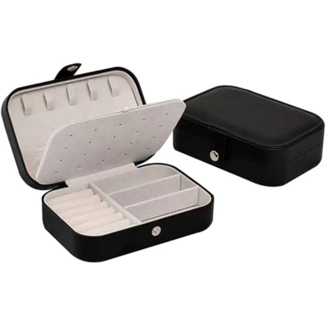علبة اكسسوارات من الجلد الصناعي مقسمة من الداخل - اسود