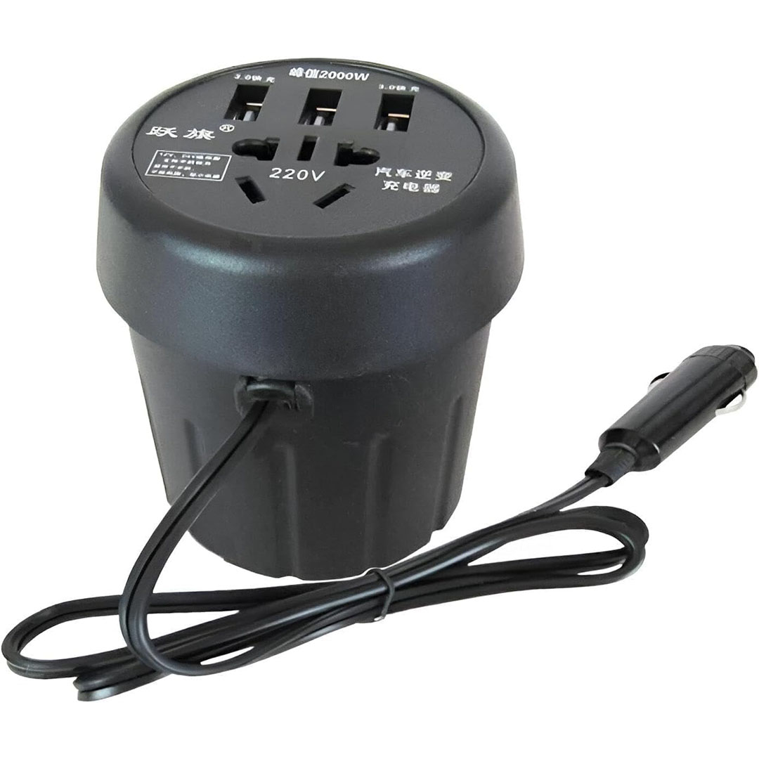 محول كهرباء للسيارة بقدرة 150 واط بشكل كوب