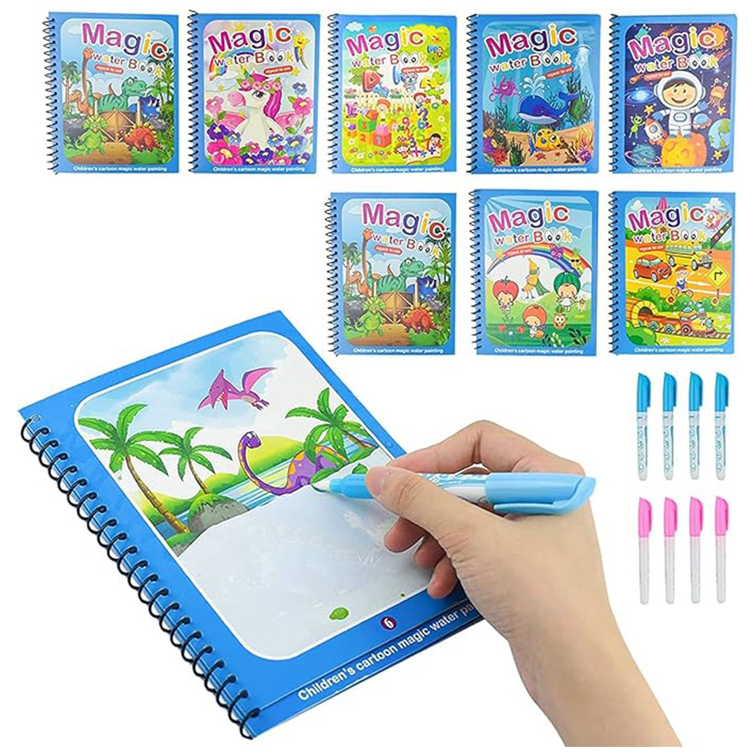 كتب تلوين مائية سحرية للأطفال - كتابين وقلم