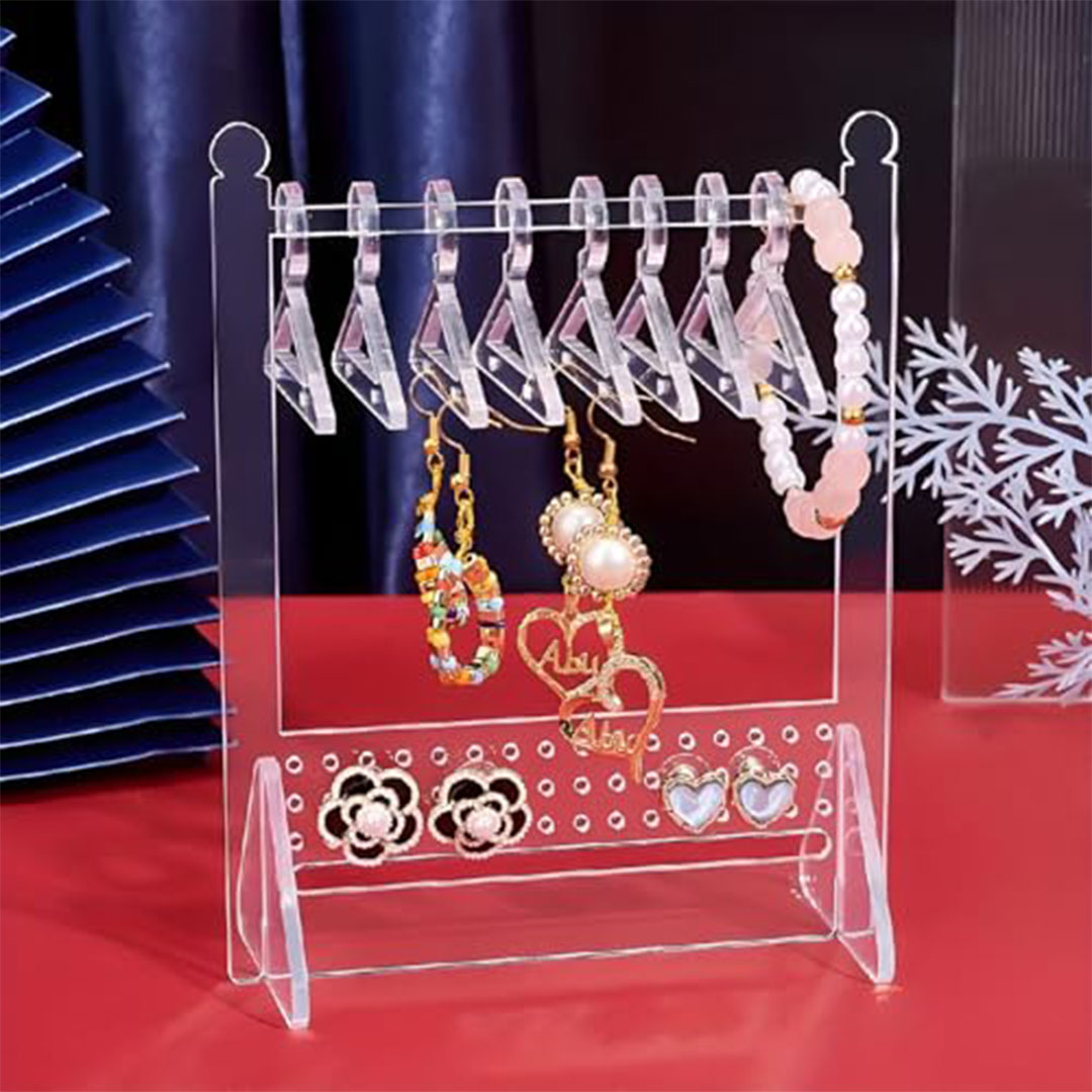 حامل أقراط اكريليك شفاف بتصميم شماعة