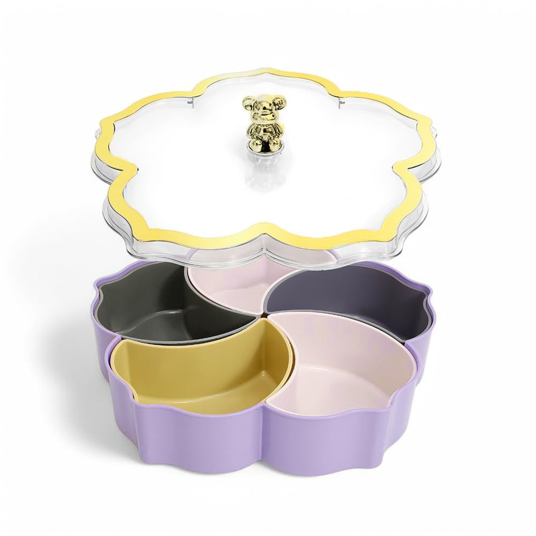 طبق تقديم بتصميم زهرة للمكسرات - 5 خانات - بنفسجي