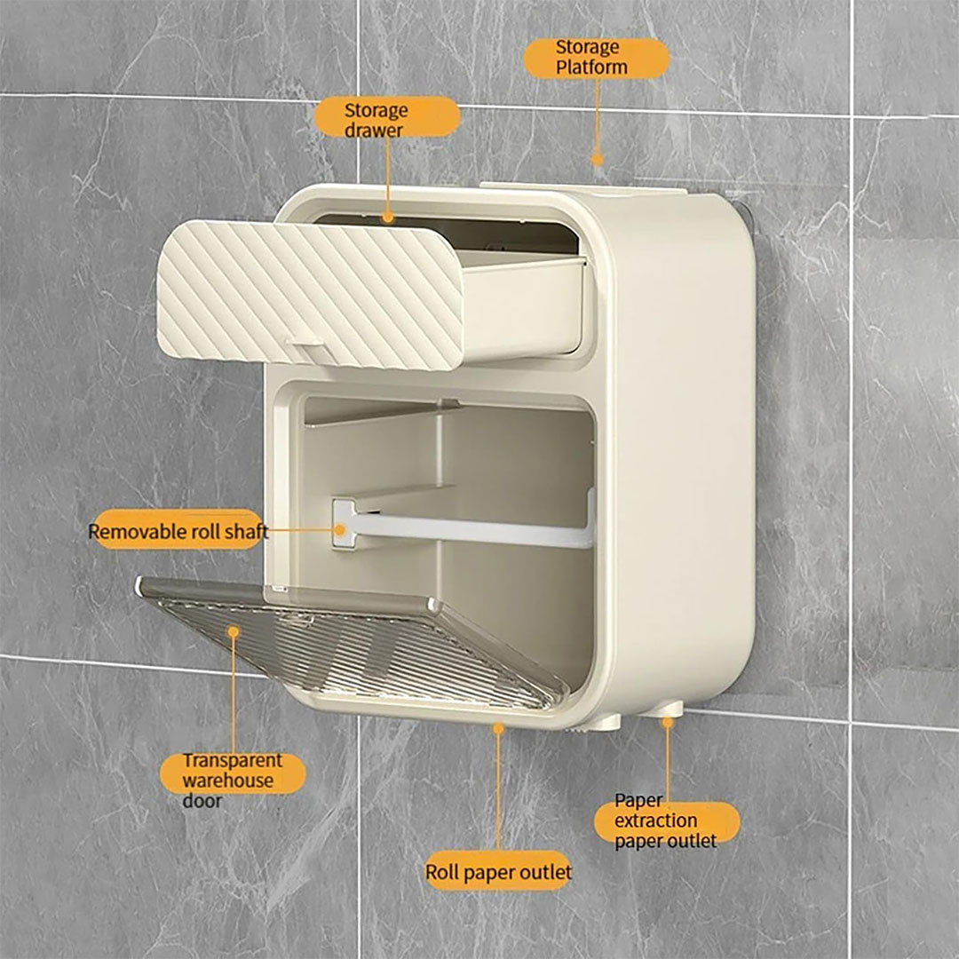 علبة مناديل حائط مقاومة للماء متعددة الاستخدام - أبيض