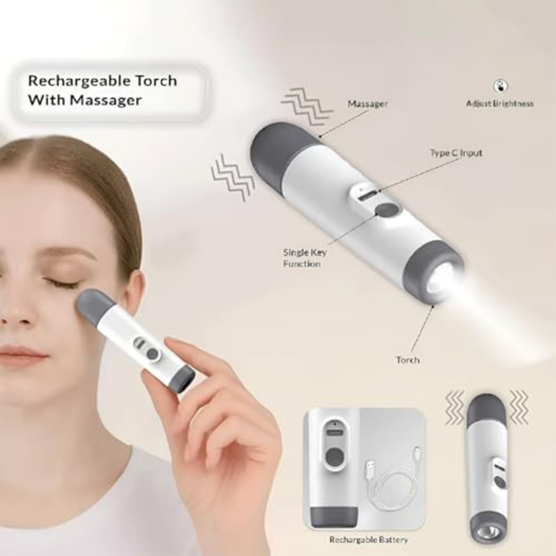 مصباح يدوي قابل لإعادة الشحن مع جهاز تدليك