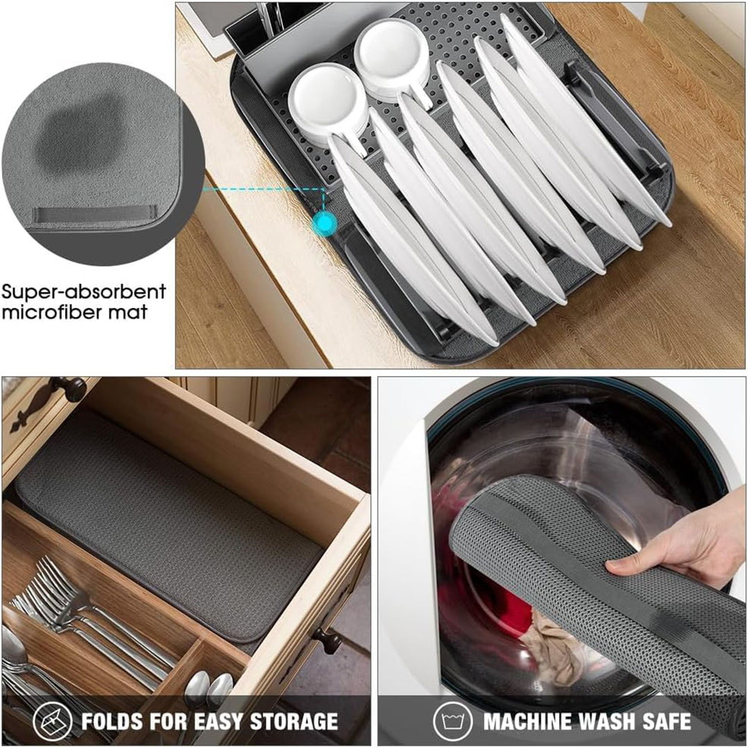 صفاية أطباق قابلة للطي - رمادي