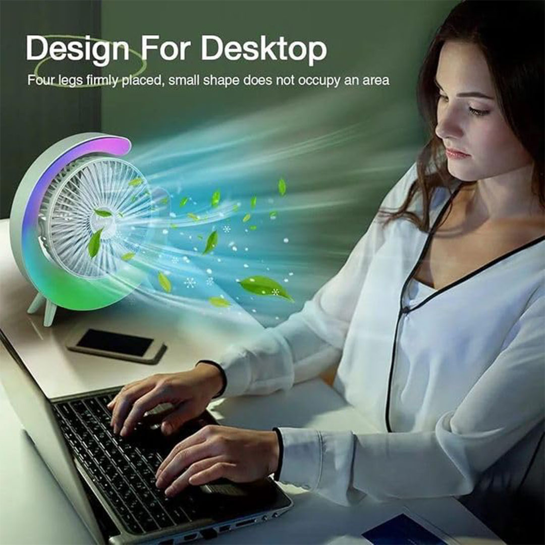 مروحة مكتب صغيرة متعددة الألوان بإضاءة LED ملونة