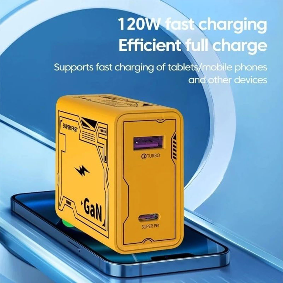 شاحن سريع 120 وات مع كابل تايب سي - 2 متر - أصفر