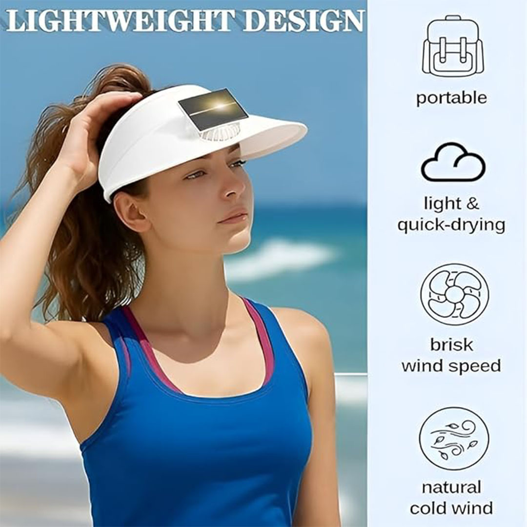 قبعة بمروحة تعمل بالطاقة الشمسية وقابلة لإعادة الشحن