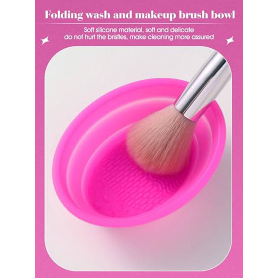 طبق قابل للطي سيليكون لتنظيف فرش وادوات المكياج - بينك
